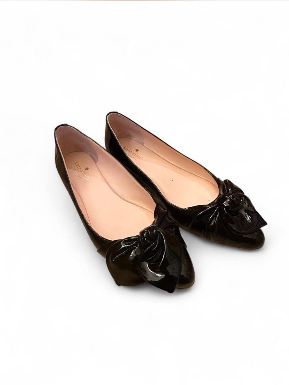 kate spade Black Patent Leather Bow-Front Flats
